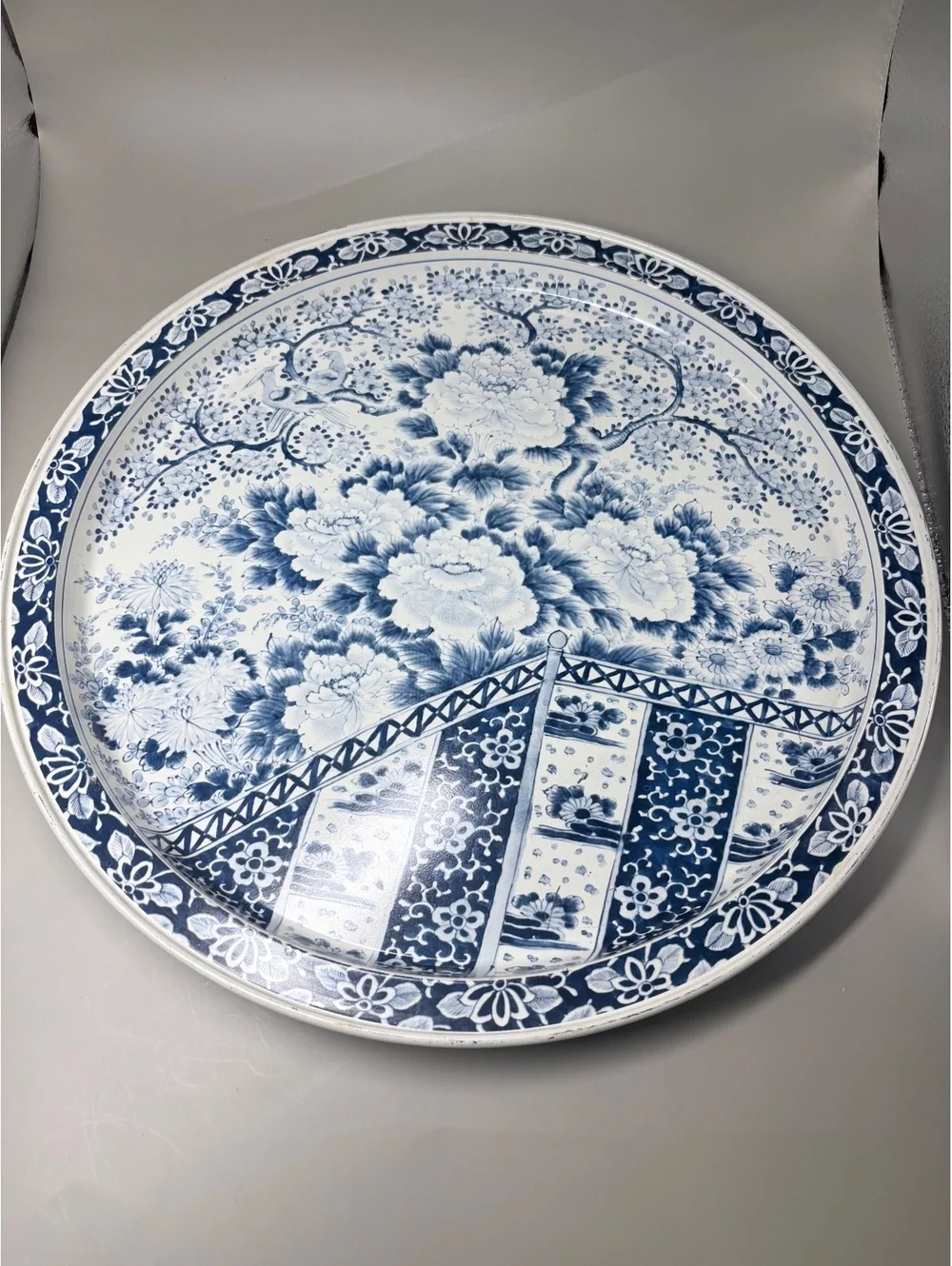 Vintage Fabcraft Blue and White Ming Style Metal Serving Tray 11 Inch